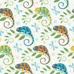 Fototapeta premium Colorful chameleons pattern