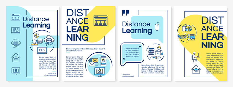 Distance Learning, Online Lesson Brochure Template. Knowledge Concept. Flyer, Booklet, Leaflet Print, Cover Design With Linear Icons. Vector Layouts For Magazines, Annual Reports, Advertising Posters