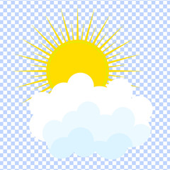 Flat sun and cloud Icon. Summer pictogram on transparent background. Sunlight symbol. Vector illustration, EPS10v