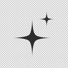 Black simple flat style light star flares  isolated on transparent background. Vector illustration