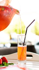 jug of strawberry lemonade close up 