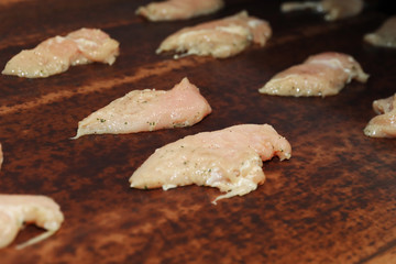 Chicken fillet production line . Factory for the production of food from meat