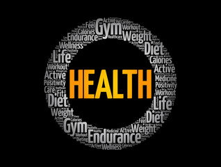 HEALTH circle word cloud, fitness, sport, concept background