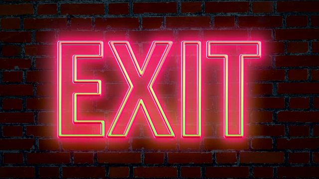 Blinking Exit word text in neon color showing way out in emergency case,effect