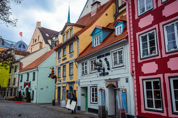 Riga, Latvia - March 03, 2020: Cozy and cute streets of the Old Town