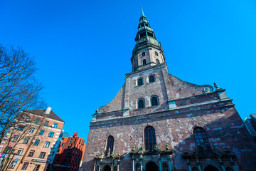 Close up View to the Clock Tower of the Riga Cathedral, Latvia