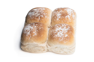 Wheat bread rolls with ears isolated on white