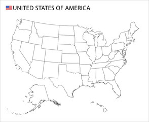 Fototapeta na wymiar USA map, black and white detailed outline regions of the country. Vector illustration