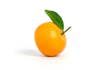 Raw fruit - Citrus sinensis ( called jeruk baby santang ) with leaves isolated on white background – local fresh fruit from Indonesia