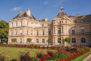 Fototapeta na wymiar Luxembourg Palace in the Luxembourg garden, Left Bank, Latin quarter, Paris