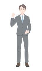 ガッツ　ポーズ　ビジネス　スーツ　足開く　男性　全身