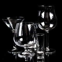 wine glasses on black background