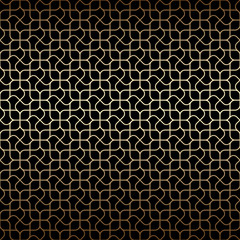 Golden art deco linear seamless pattern with stylized flowers ,black and gold colors