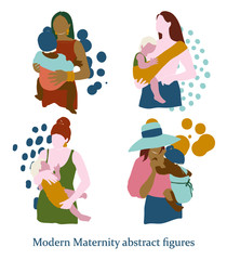 Set of abstract vector figures of mothers and babies. Mother's love illustrations