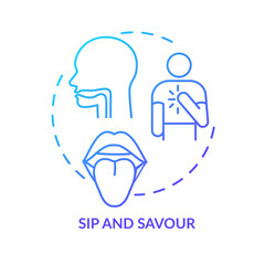 Sip and savour concept icon. Wine tasting idea thin line illustration. Evaluating drink by taste. Appreciating texture and aftertaste. Vector isolated outline RGB color drawing