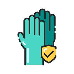 Rubber cleaning gloves color line icon. Hand protection against pollution. Pictogram for web page, mobile app, promo. Editable stroke.