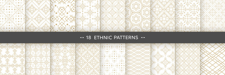 Set of 18  ethnic patterns. Background in the boho style, geometric vector seamless patterns.Seamless vector tribal texture.