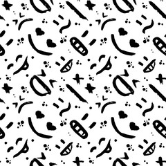 Vector seamless pattern with emoticons, emoji, kaomoji. Modern wallpaper with graffiti elements for the textile industry, prints, cards and wrapping paper. Excellent template for any of your designs.