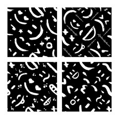 Set of seamless patterns with emoticons, emoji, kaomoji. Modern wallpapers with graffiti elements for the textile industry, prints, cards and wrapping paper. Excellent templates for your design.