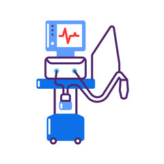 Medical ventilator flat color icon. Artificial ventilation of the lungs concept. Sign for web page, mobile app. Vector isolated element. Editable stroke.