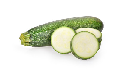 fresh green zucchini with slice isolated on white background