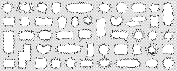 Black and white speech bubble set of various shapes