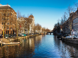Amsterdam canal on a clear winters day
