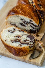 Sweet Homemade Chocolate Babka Bread Cake / Cozonac Swirl Sourdough Brioche.