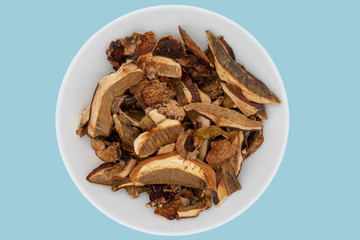 Dried porcini mushrooms. Traditional ingredient for cooking healthy food.