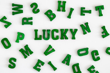  Background made from green wooden letters, word 