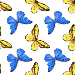 Watercolor seamless pattern with beautiful butterflies. Stock illustration of endless texture.