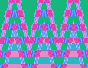 Retro vintage green, pink and blue triangle geometric zigzag abstract wallpaper background template. Party neon disco light theme pattern.