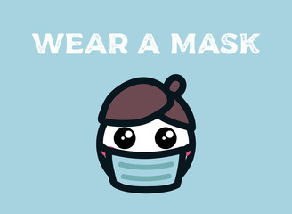 wear a mask prevention sign. man face with flu mask while infection coronavirus covid-19