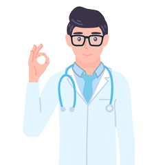 Fototapeta premium Doctor showing a gesture Okay. doing positive gesture OK. Male personage agree emotion