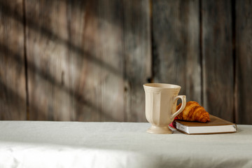 Table background of free space and kitchen interior 