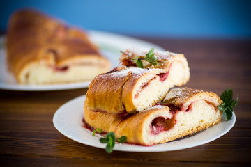 sweet baked yeast dough pie with berries