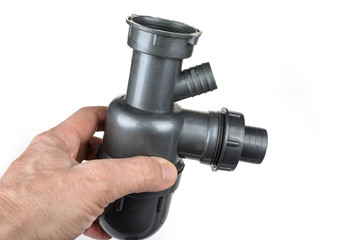 New kitchen sink bottle trap on a white background