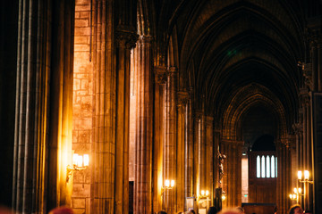 Fototapeta premium Paris, France-famous interior view of Notre-Dame Cathedral. UNESCO world heritage site.photo 2017