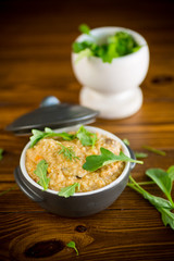 boiled bulgur groats with vegetables and herbs