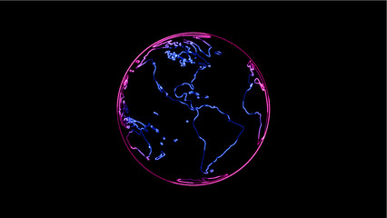 Vector graphic of Glowing neon sign of world earth day with globe symbol and greeting text at the center, on dark black background. Earth day neon banner.