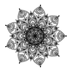 Round flower mandala for tattoo, henna. Vintage decorative elements. Oriental patterns. Indian design vector, Pattern and stamp. - 336705975