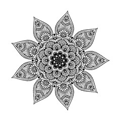 Round flower mandala for tattoo, henna. Vintage decorative elements. Oriental patterns. Indian design vector, Pattern and stamp. - 336705983