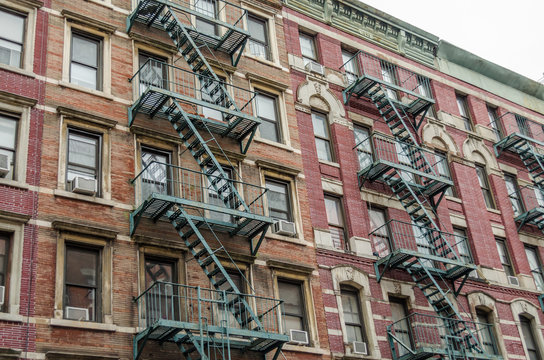 Typical New York City Apartments with Fire Escape Ladders
