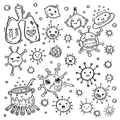 Corona Virus Doodles Kawaii Vector. - 336706920