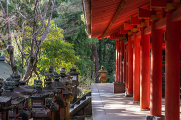 Kasuga Grand Shrine, corridors in the shrine complex and Stone lanterns, Nara Prefecture, Japan