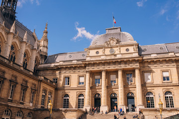 Fototapeta na wymiar The front entrance of the Palais de Justice and Sainte-Chapelle chapel in Paris, France