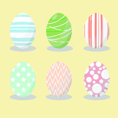 Easter eggs icons and colorful eggs set.with different texture Happy easter eggs for poster, invitation card.Vector illustration.