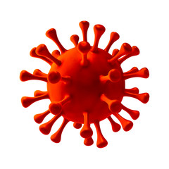Red virus strain model of coronavirus or the other virus isolated on the white background. The concept of the epidemic of the Covid. Microscope virus 2019-nCov. 3D rendering