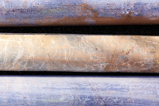 Rock Core Sample Cylinders In Sunlight