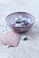 Easter Decoration. Bright stone background. Close up.
